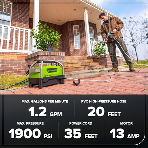 Greenworks 1900 PSI Electric Pressure Washer 13Amp 1.2 GPM