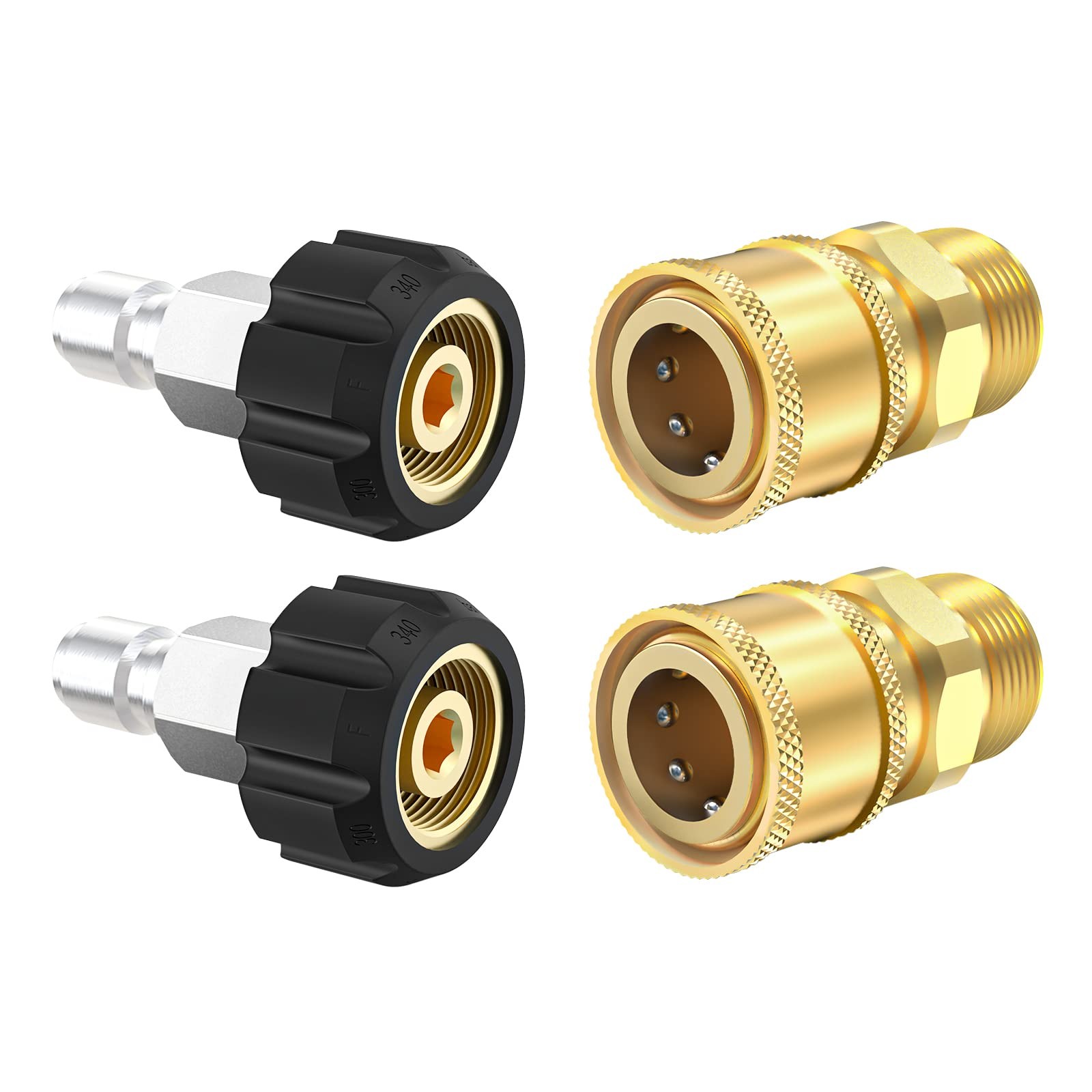 Pressure Washer Quick Connect Fittings M22 14mm To 3/8 Inch Brass 4pc Kit