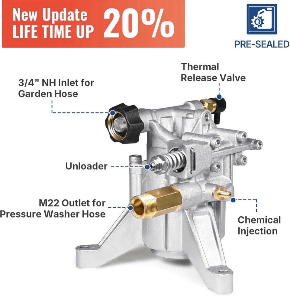 YAMATIC 3000 PSI Power Pressure Washer Pump, Vertical 7/8″ Shaft 2.5 GPM