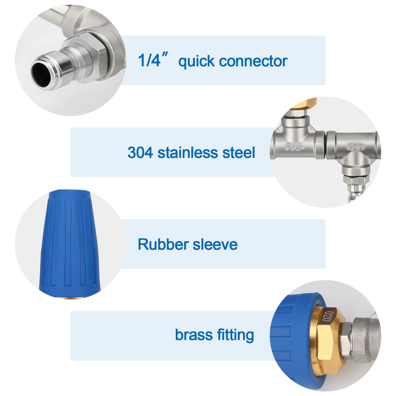 4000PSI 4in1 Turbo Pressure Washer Nozzle Rotating Spray 1/4 Quick Connect Brass