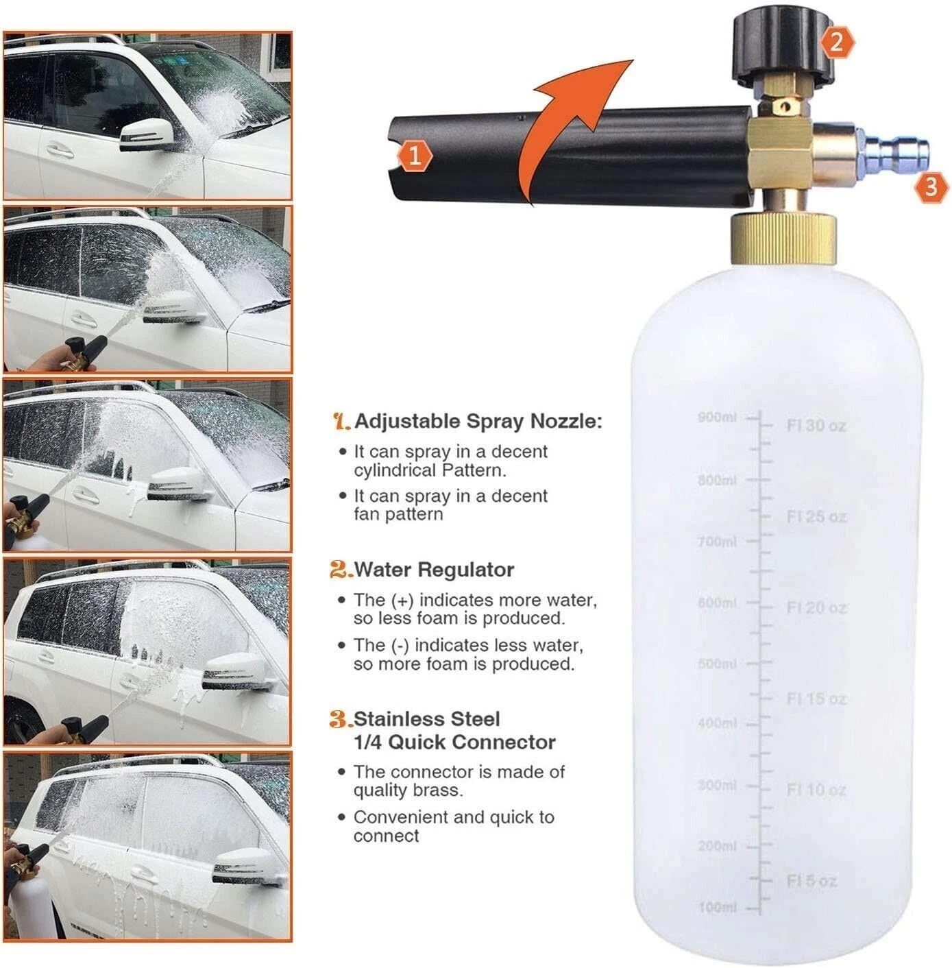 Pressure Washer Gun 1/4″ Car Wash Soap Lance Cannon Spray Jet Bottle Snow Foam