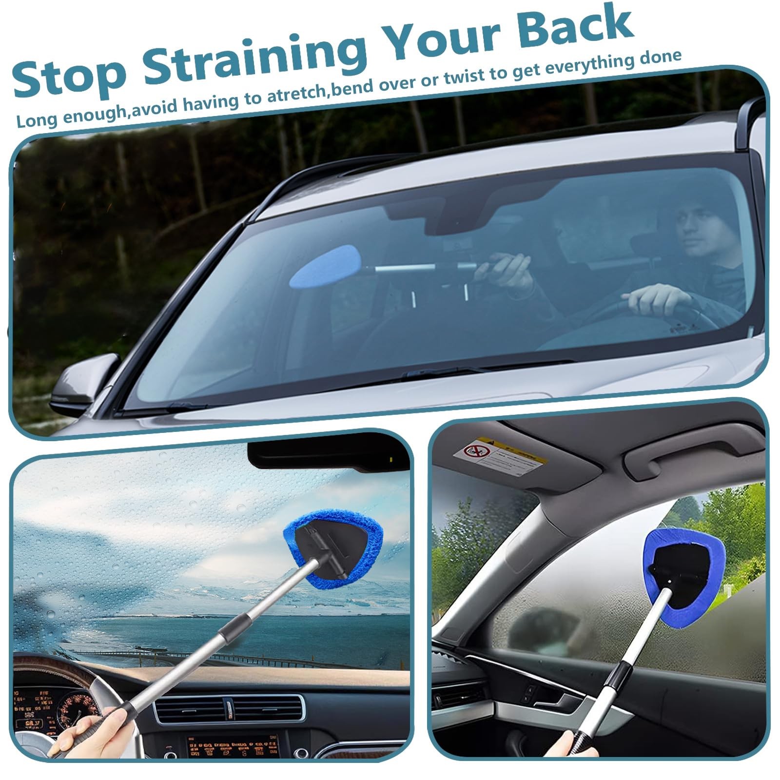 Car Windshield Cleaning Tools, Expandable Window Cleaner kit with 4 blue