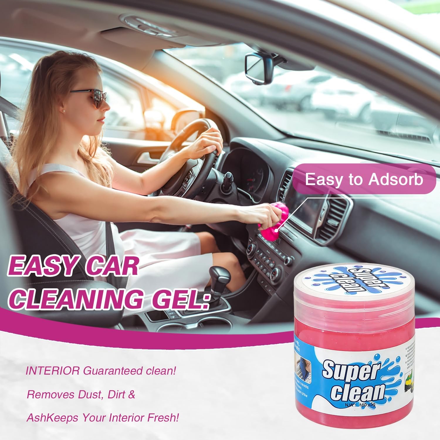 AACGIN Car Cleaning Gel Putty, Reusable Interior Slime Yellow，Pink