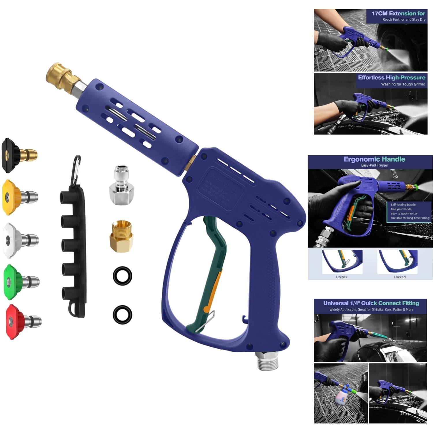 High Pressure Washer Gun 5000 PSI 8 GPM 3/8 Quick Connect M22 14/15mm 5 Nozzles