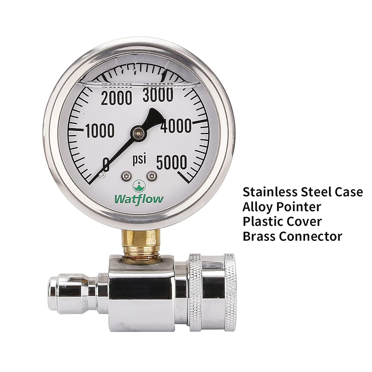 2-1/2″ Pressure Washer Pressure Gauge Kit, 3/8 Inch Quick Connect, 0-5000 PSI, L