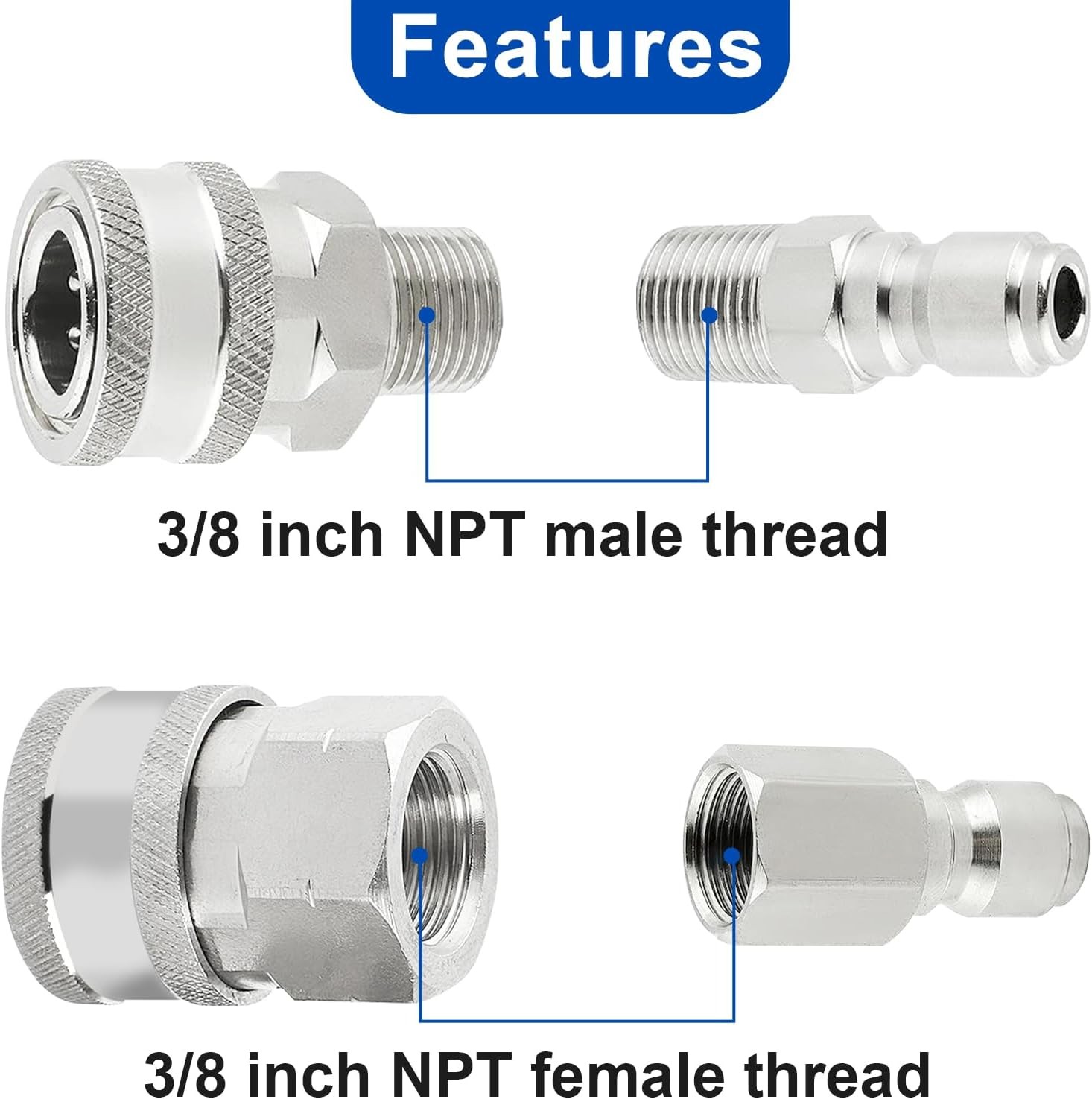 Wayona 8 PCS Pressure Washer Quick Connect Kit – 3/8 Quick Connect Hose Fittings