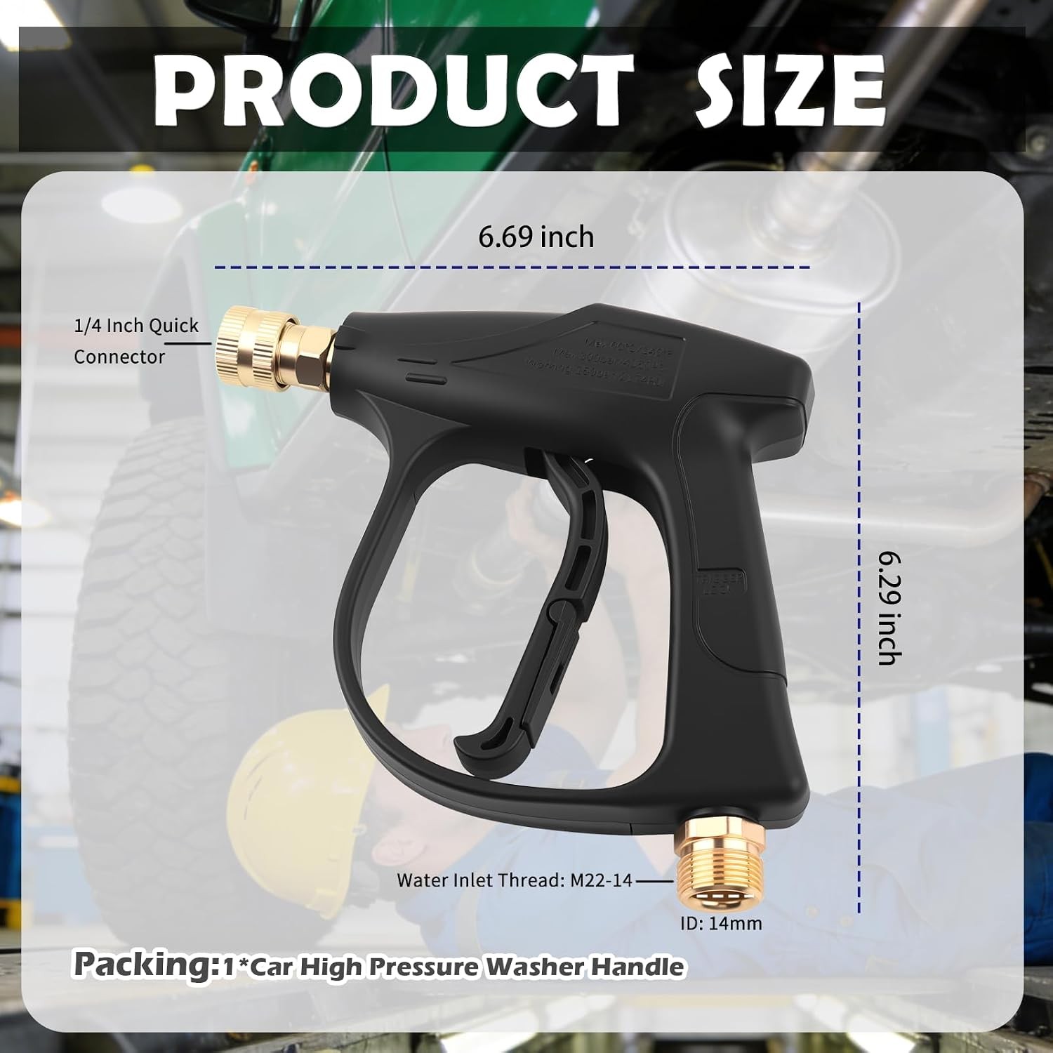 4350 PSI Max Car Short Pressure Washer Gun, M22-14 Thread, 1/4″ Quick Connect