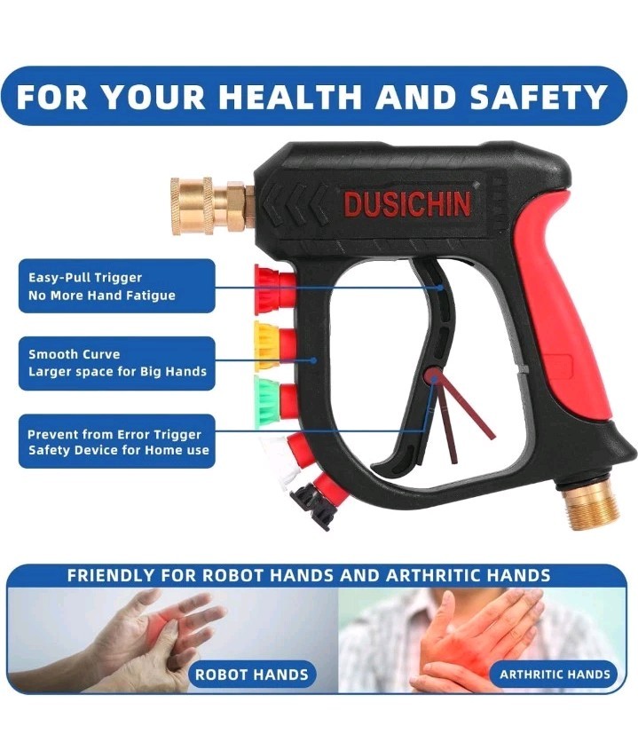 DUSICHIN Pressure Washer Short Wand High Power Spray Gun 5 Nozzle Tips and Hose
