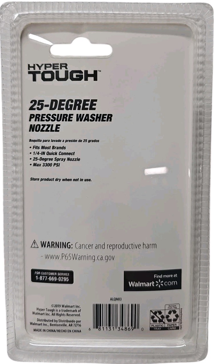Hyper Tough 25° Pressure Washer Nozzle 1/4″ Quick Connect 3300 PSI Most Brands