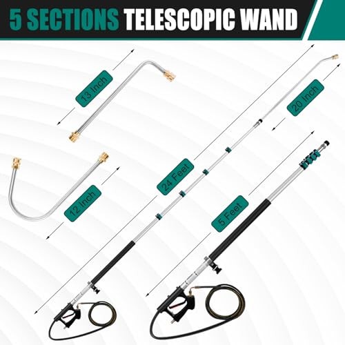 24FT Telescoping Pressure Washer Wand 4000PSI Rotary Brush