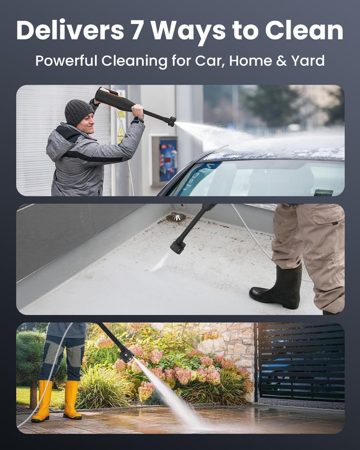 Cordless Pressure Washer Battery Powered 1100PSI Portable Power Washer Gun with