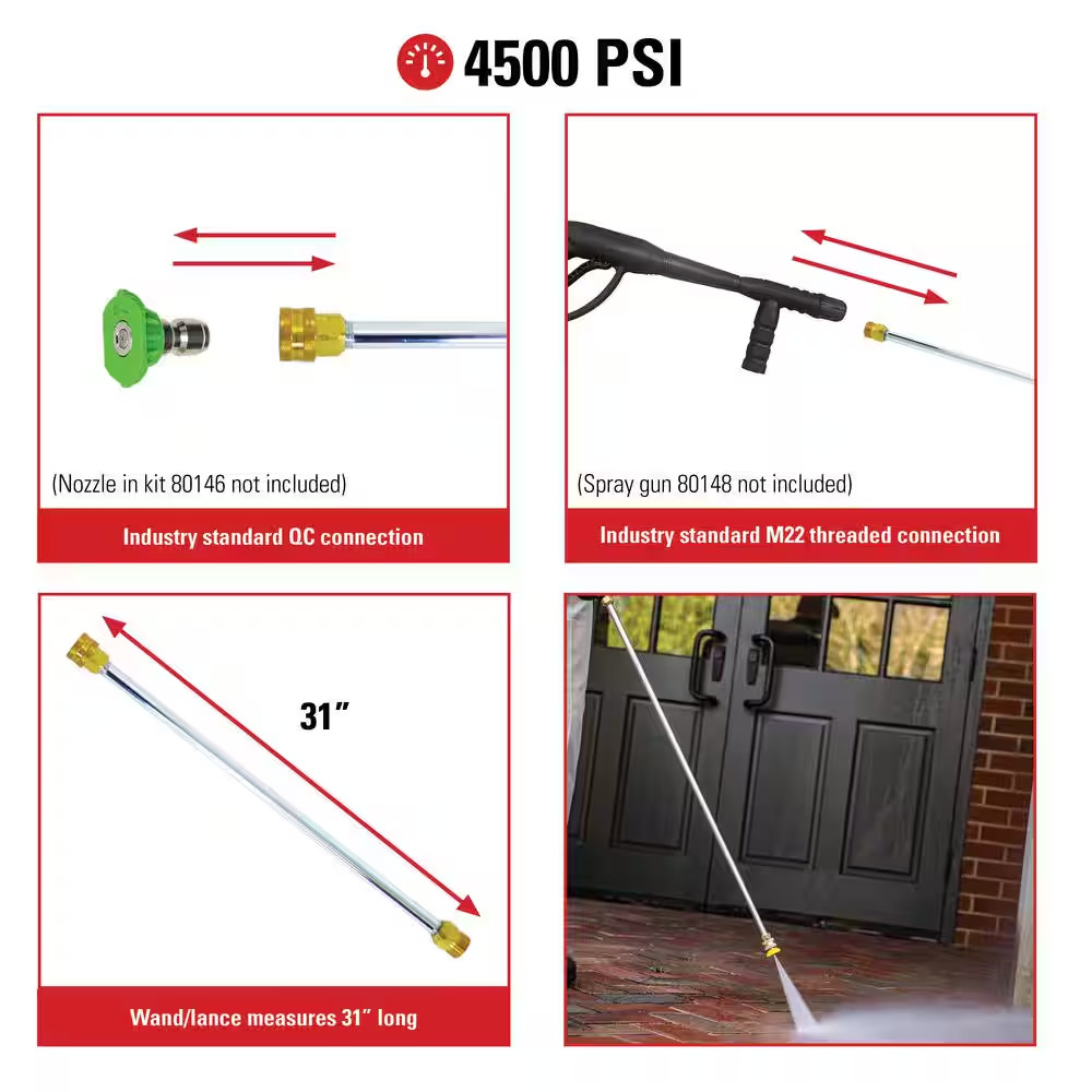 Universal 31 In. Pressure Washer Extension Spray Wand for Cold Water 4500 PSI Pr