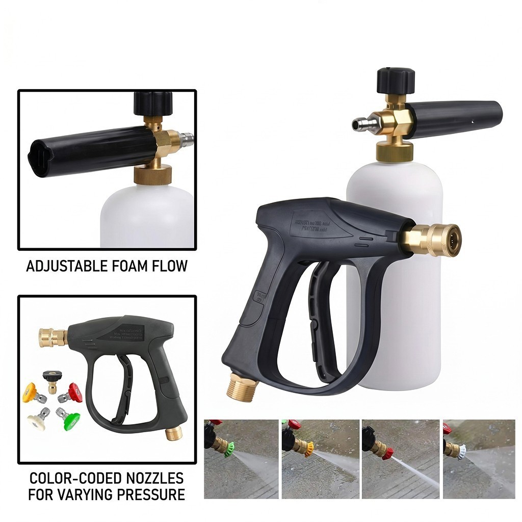 1/4″ Quick Release Snow Foam Lance Cannon Gun with 5 Nozzles Kit 1000ML Bottle