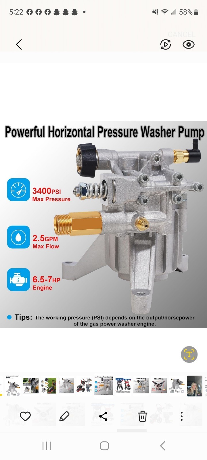 Biswing Pressure Washer Pump Power Washer Pump 7/8″ Shaft Vertical3400 PSI2.5GPM