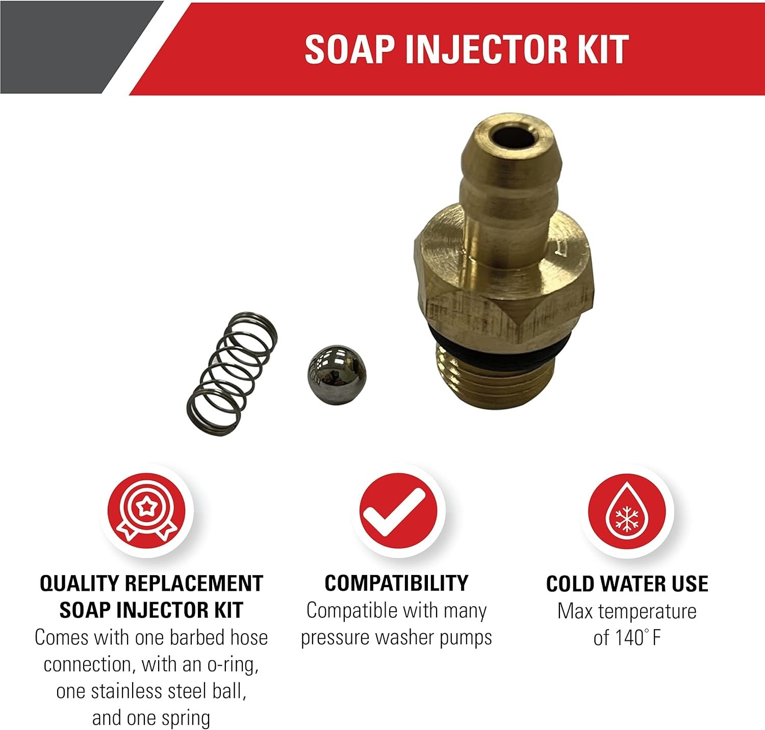 Cleaning 7104228 Replacement Soap Injector Kit for Pressure Washer Pumps, Gold