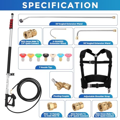 24 FT Telescoping Pressure Washer Wand, Gutter Cleaning Tool | Pivoting