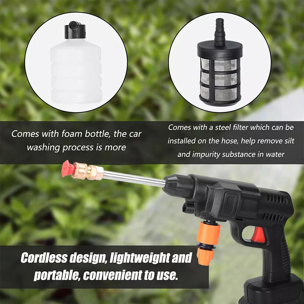 Cordless Electric High Pressure Water Spray Gun Car Washer Cleaner Tool Portable