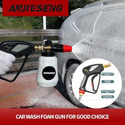 ANJIESENG SHORT PRESSURE WASHER GUN WITH 360 SWIVEL 5000 PSI / 10.5 GPM – BLACK