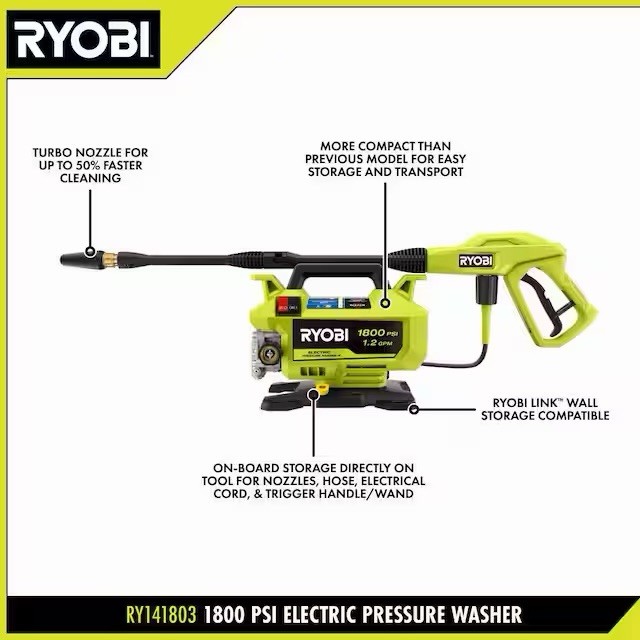 RYOBI RY141803 1800 PSI 1.2 GPM Electric Pressure Washer -New