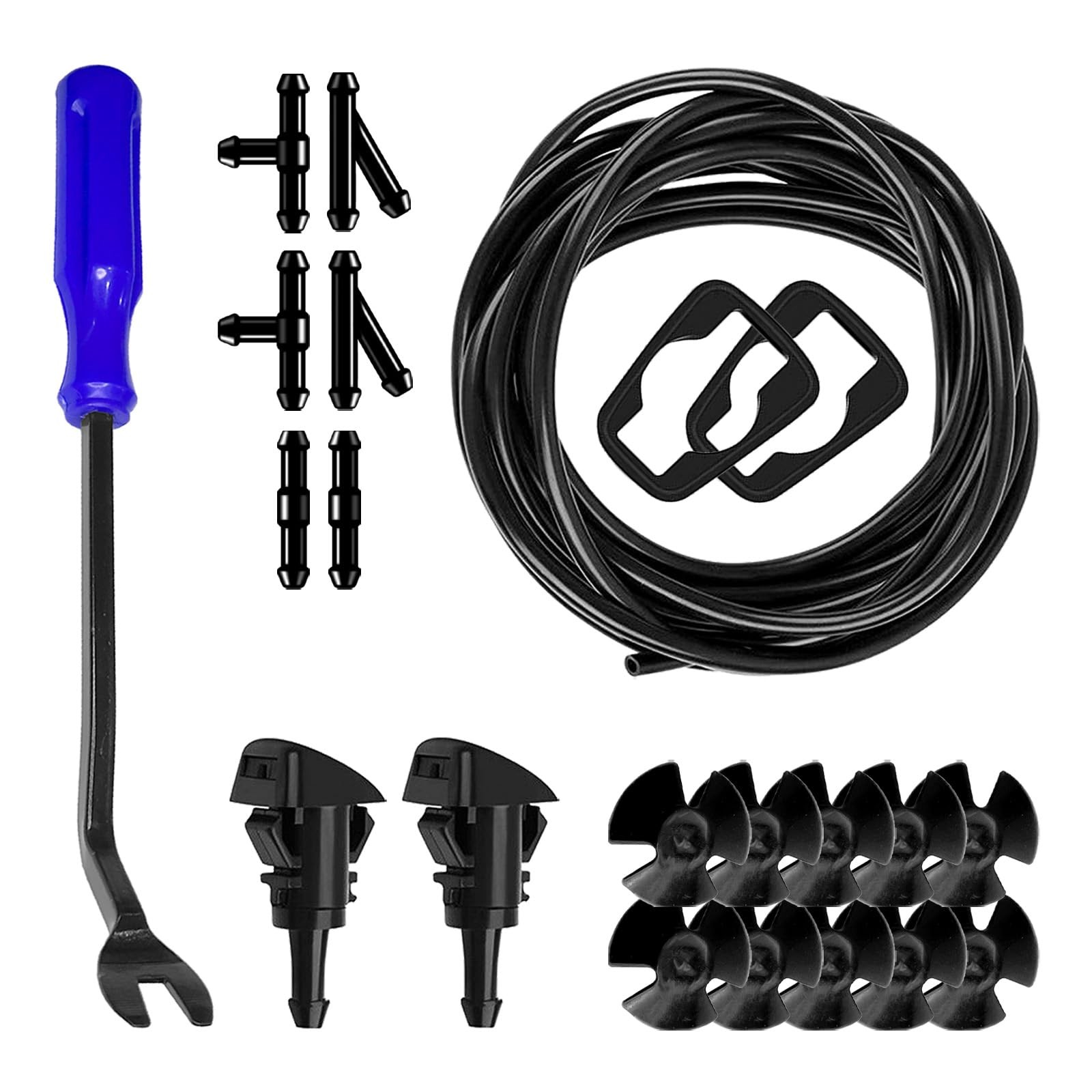 KUQUTIDY 22PCS Windshield Washer Hose Repair Kit, 2 Black, Black
