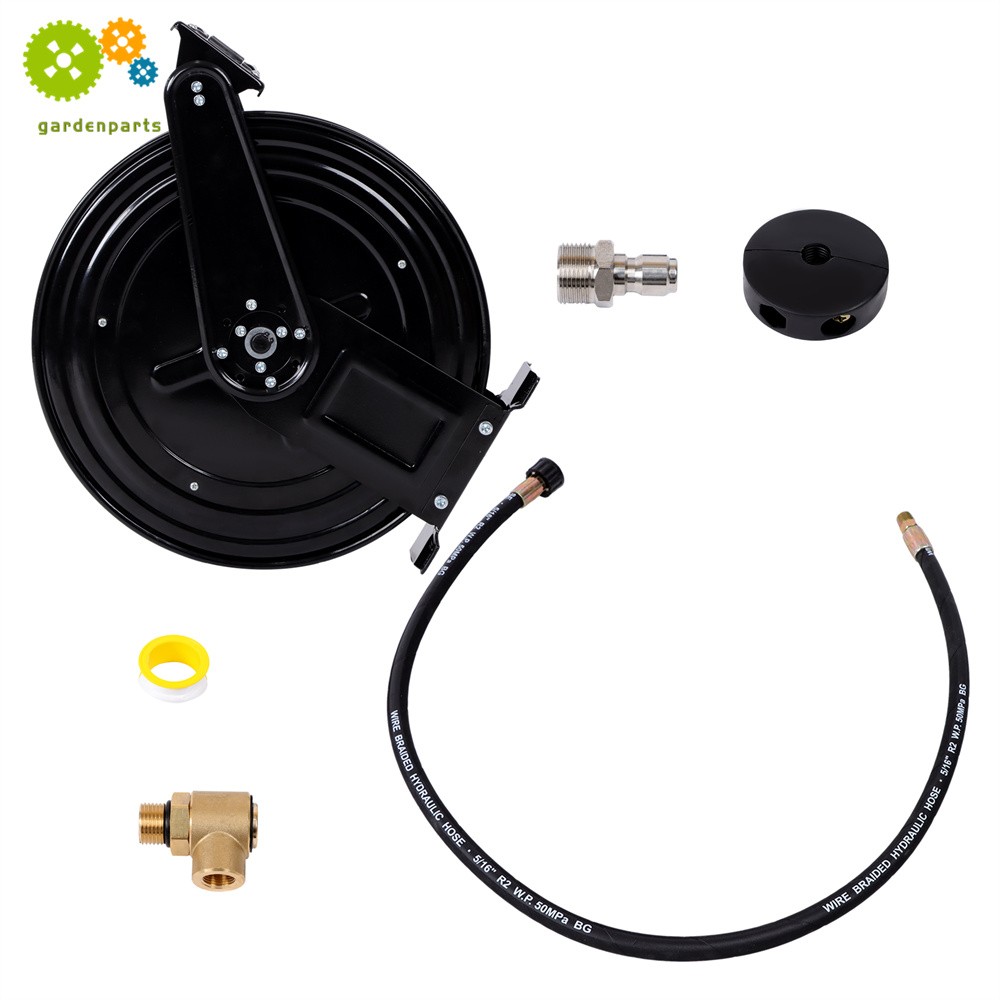 3/8″ X 50 FT High Pressure Washer Hose Reel for Water/Air/Oil Auto-Retractable