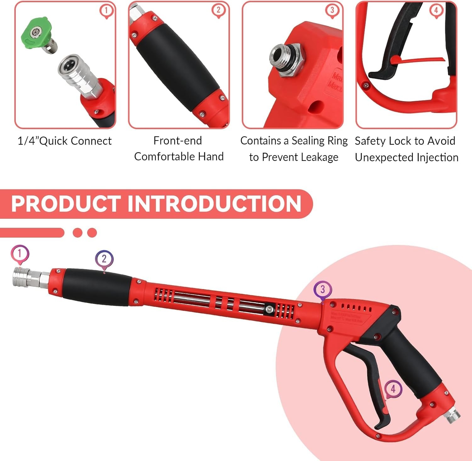 Durable Pressure Washer Gun with Replacement Wand, Power Washer Gun with 17 I…