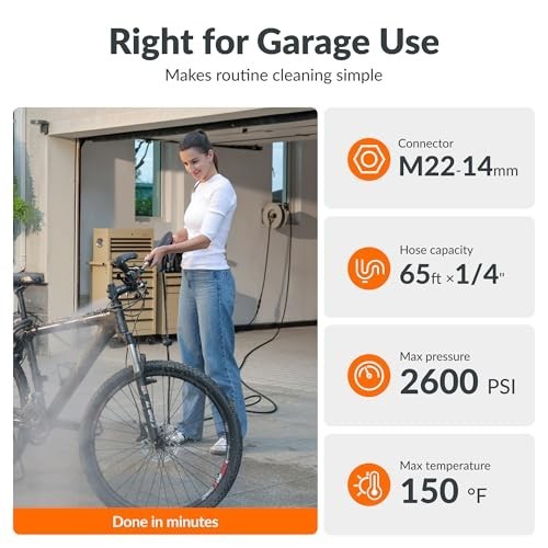 Retractable Pressure Washer Hose Reel 65ft 2600PSI Auto Rewind Wall Mount Steel