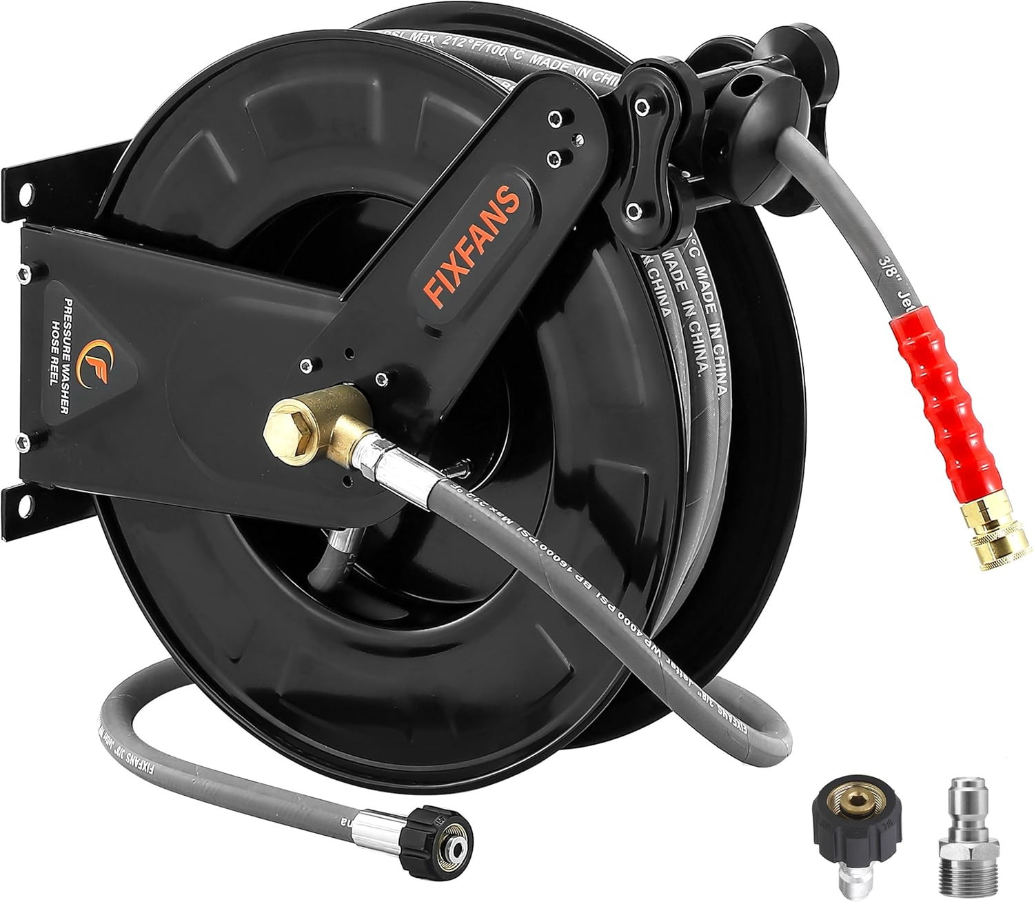 Pressure Washer Hose Reel with Hose for Hot and Cold Water, 3/8″ X 50 FT Steel A
