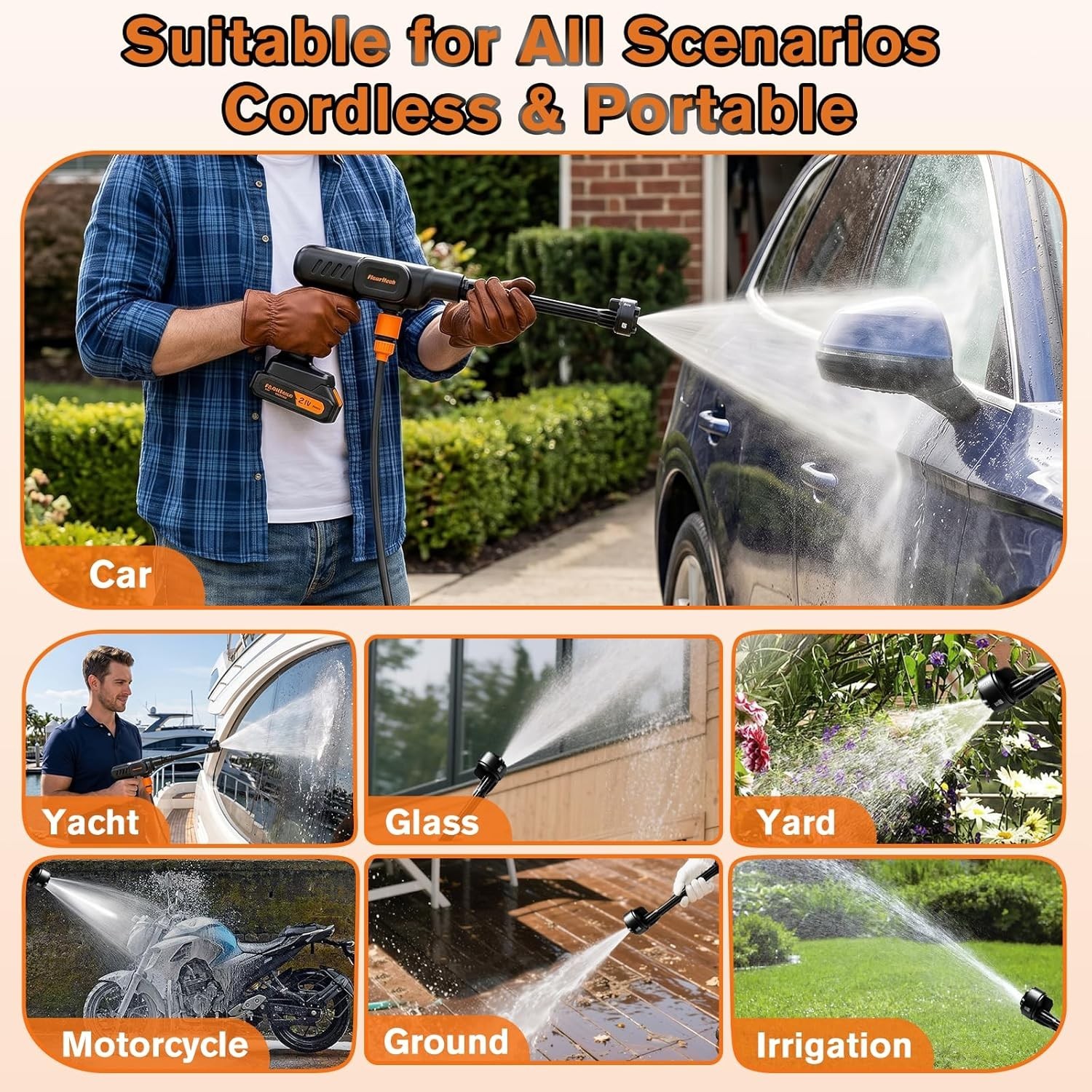 Cordless Pressure Washer, 900PSI Portable Power Pressure Washer with 6-in-1 Nozz