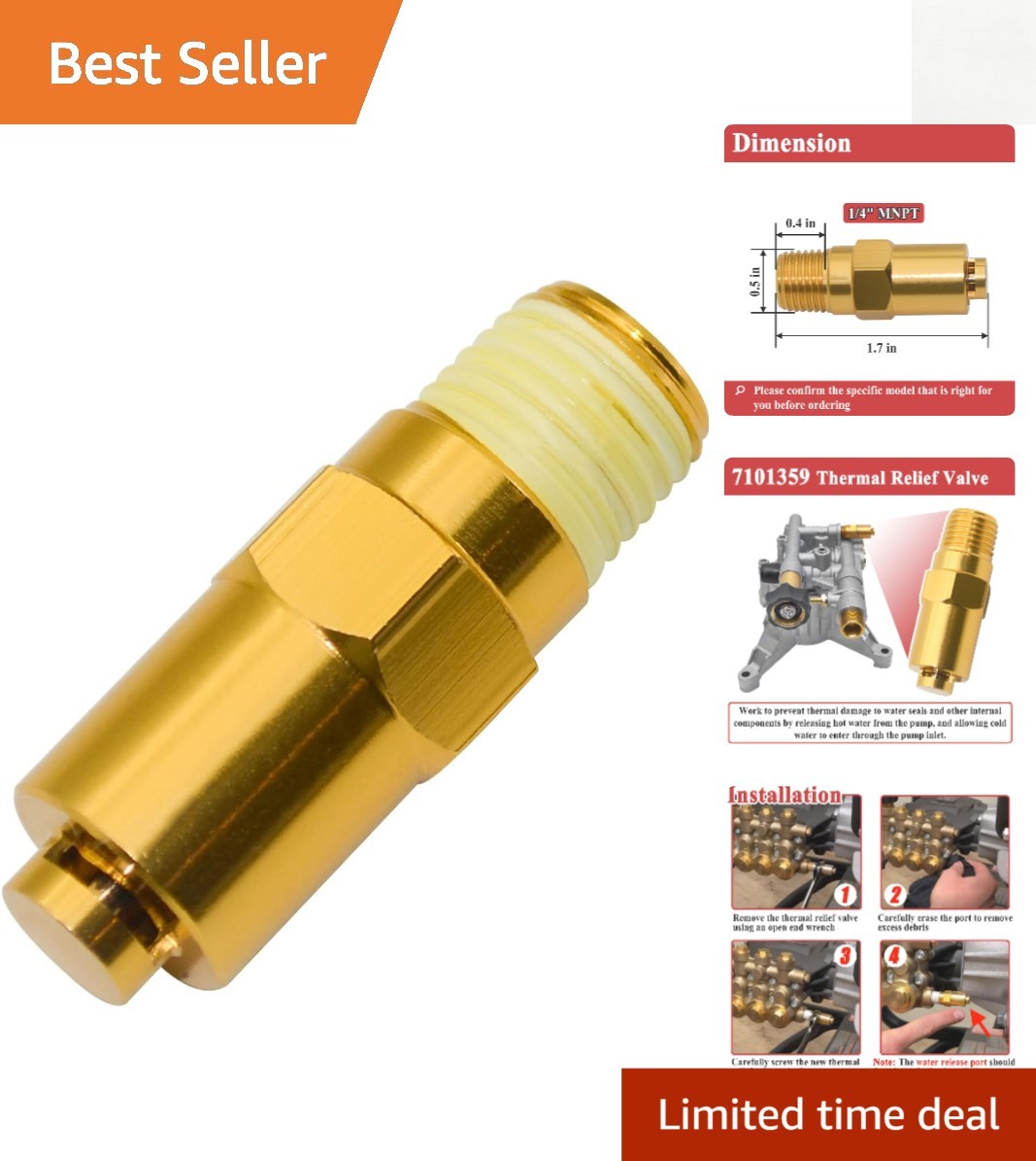 Reliable Thermal Relief Valve 7101359 for Pressure Washers – 1/4″ NPT Connection