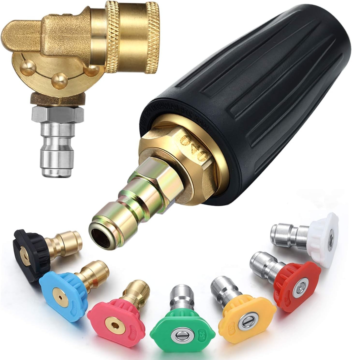 Pressure Washer Turbo Nozzle Kit 4000 PSI with 7 Spray Tips and Pivoting Coupler