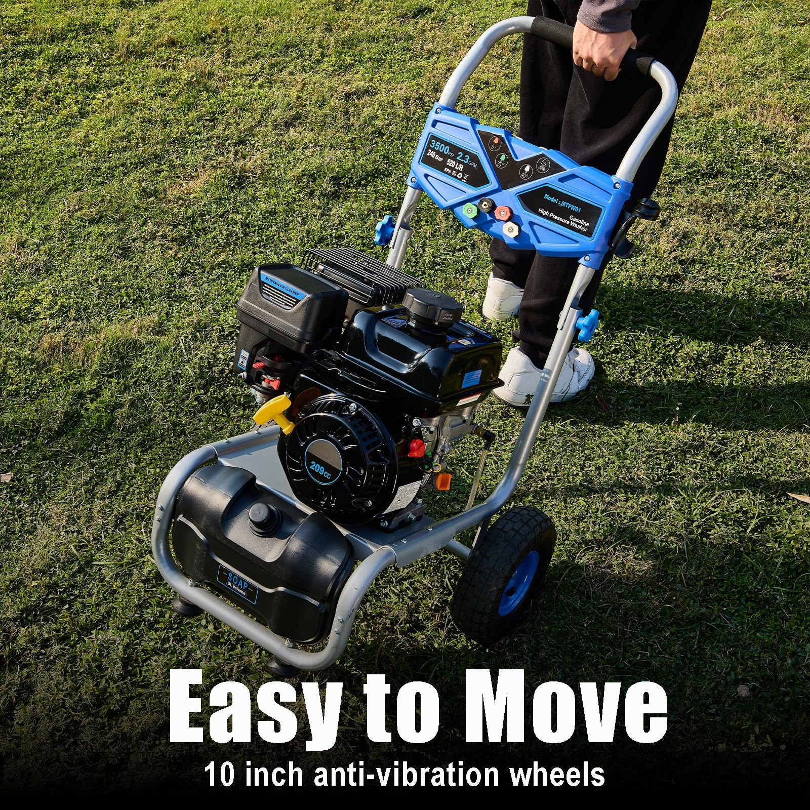 Efurden Gas Pressure Washer 3500PSI 2.3GPM 209cc with Large Soap Tank&4 Nozzles