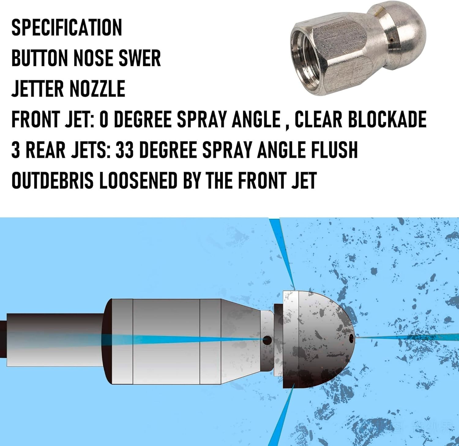 Sewer Jetter Kit for Pressure Washer 50FT, Drain Cleaner Hose 1/4 Inch NPT, O…