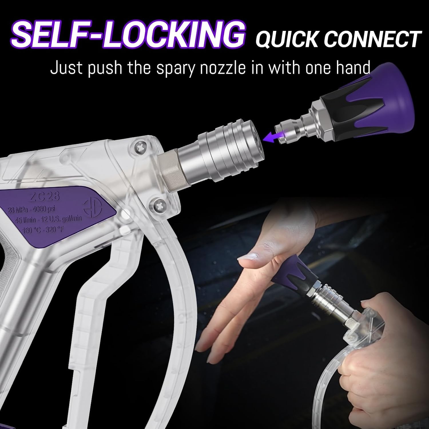 Short Pressure Washer Gun, Swivel Power Washer Gun 4060 PSI, Stubby Pressure