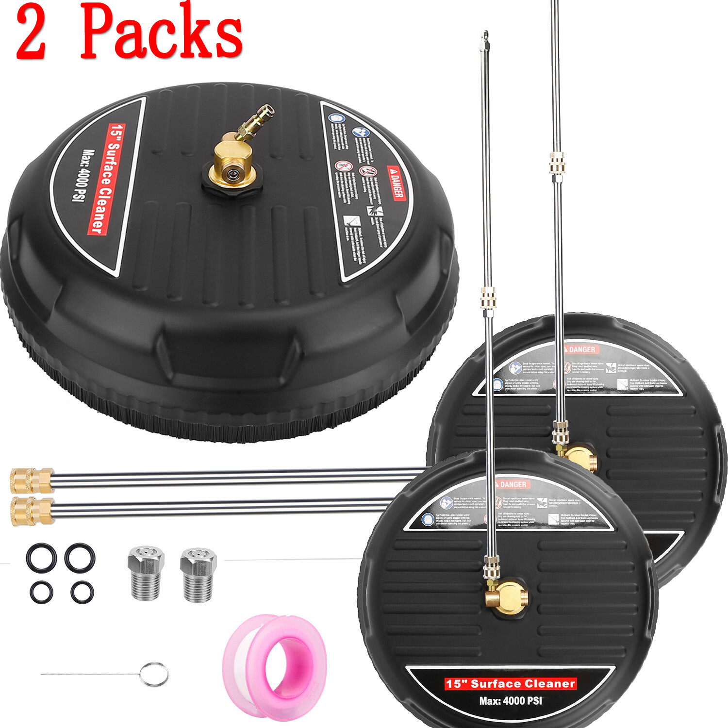 2 Pack 15 inch Surface Cleaner for Gas Pressure Washers with Extension Wands