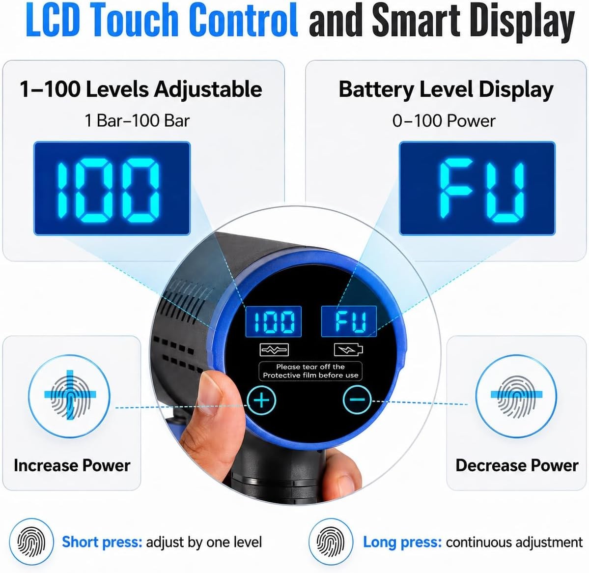 LCD Display Pressure Washer Cordless 21V 100 Levels 6-in-1 Nozzle