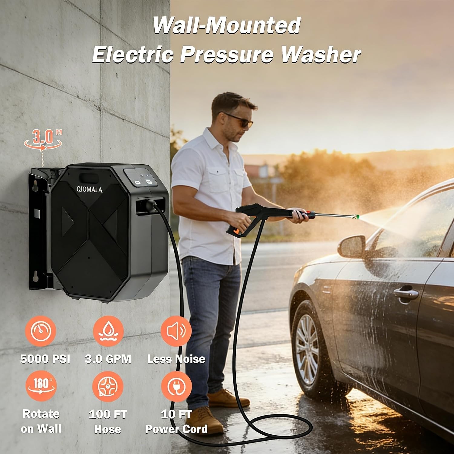 5000PSI GFCI Pressure Washer – 100FT Hose, Foam Cannon & 5 Nozzles