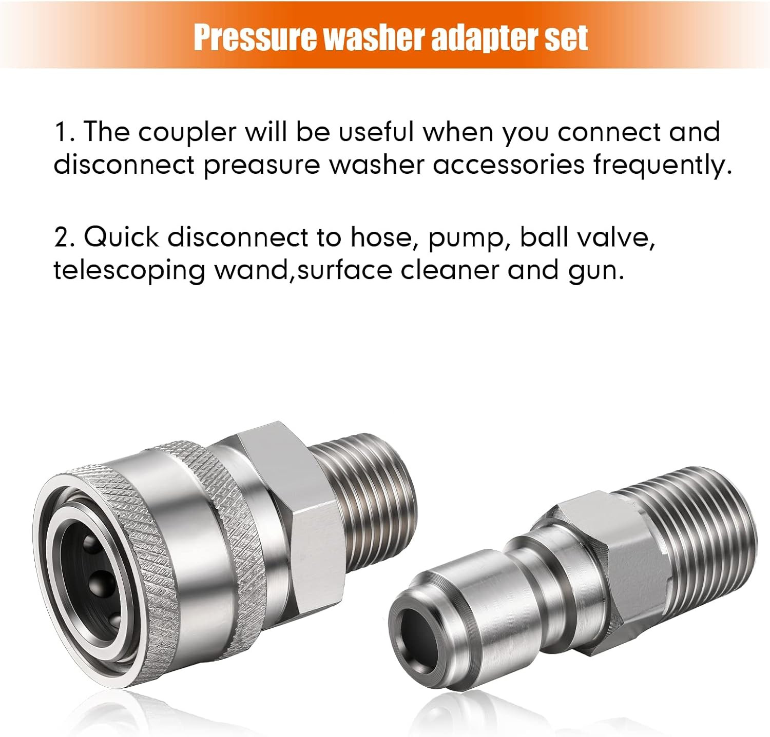 Shimeyao 4 Sets NPT 1/4 Inch Pressure Washer Coupler Quick Connect Plug Male Fem
