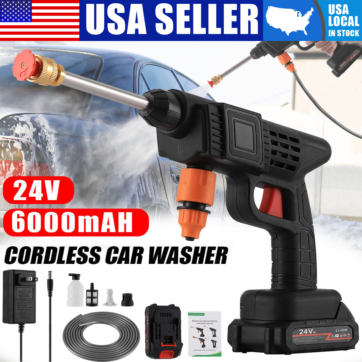Portable Cordless Electric High Pressure Water Spray Car Gun Washer Cleaner Yard