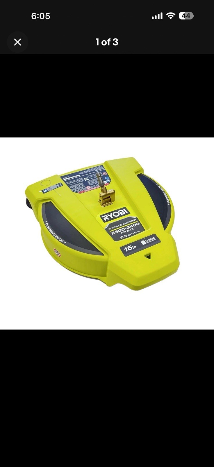 RYOBI 15″ 3400 PSI Gas Pressure Washer Surface Cleaner w/Caster Wheels RY31SC15