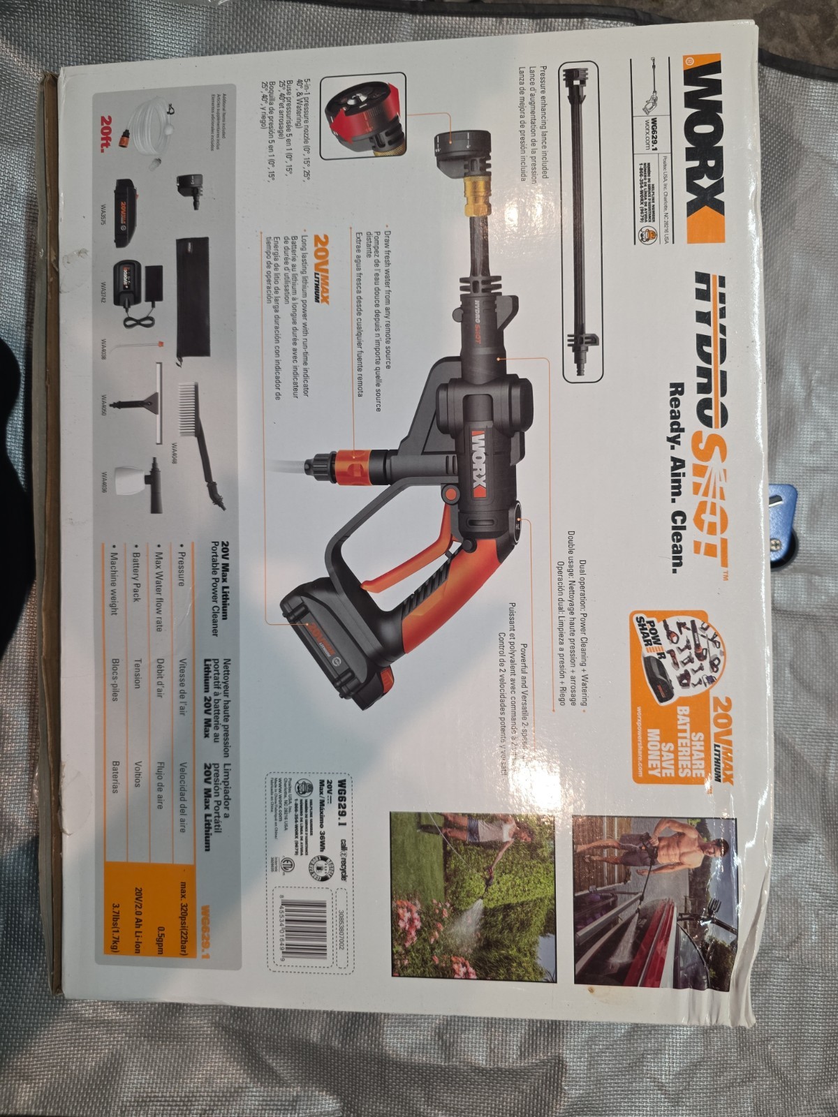 WORX WG629.1 HydroShot Portable Power Cleaner 20V Battery Inc.320PSI Missing Arm
