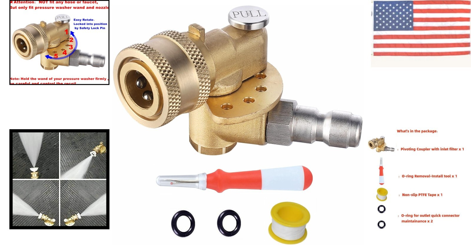 120-Degree Pivoting Coupler for Pressure Washer – Efficient Cleaning Accessory