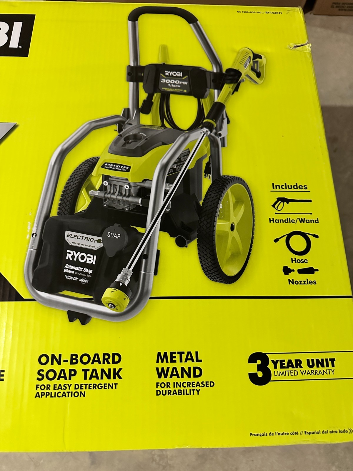 *NEW* RYOBI RY143011VNM 3000 psi Brushless Elecric Pressure Washer w/ Soap Tank