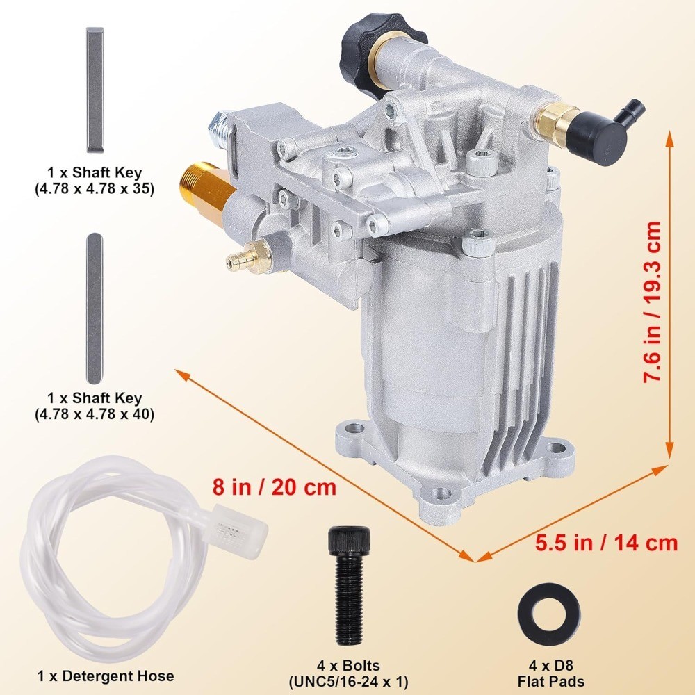 Horizontal Axial Plunger Pressure Washer Pump 3/4 Inch Shaft 3400 PSI 2.5 GPM