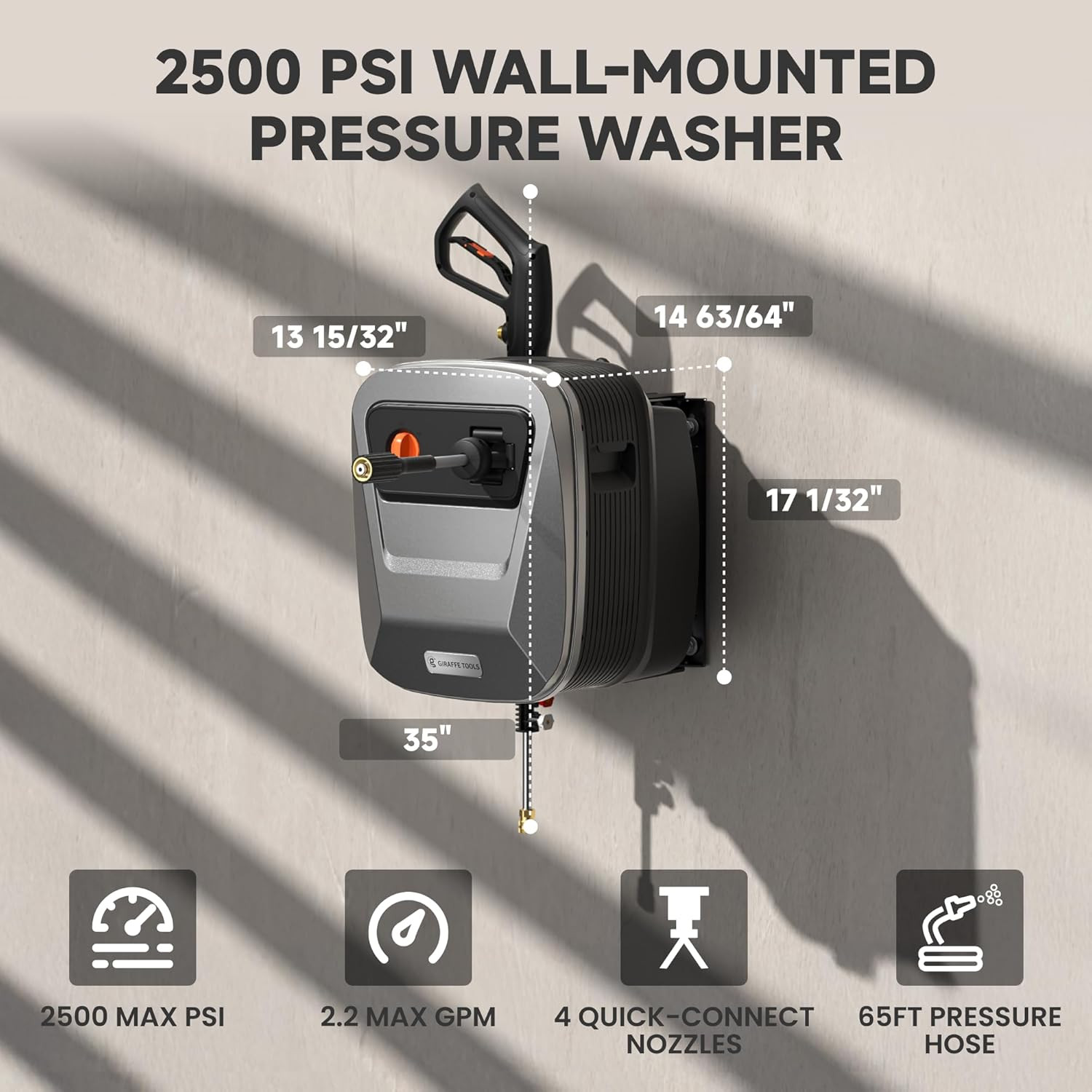 Grandfalls Pressure Washer G20 Pro, 65 FT Pressure Hose,Wall Mounted Power Washe