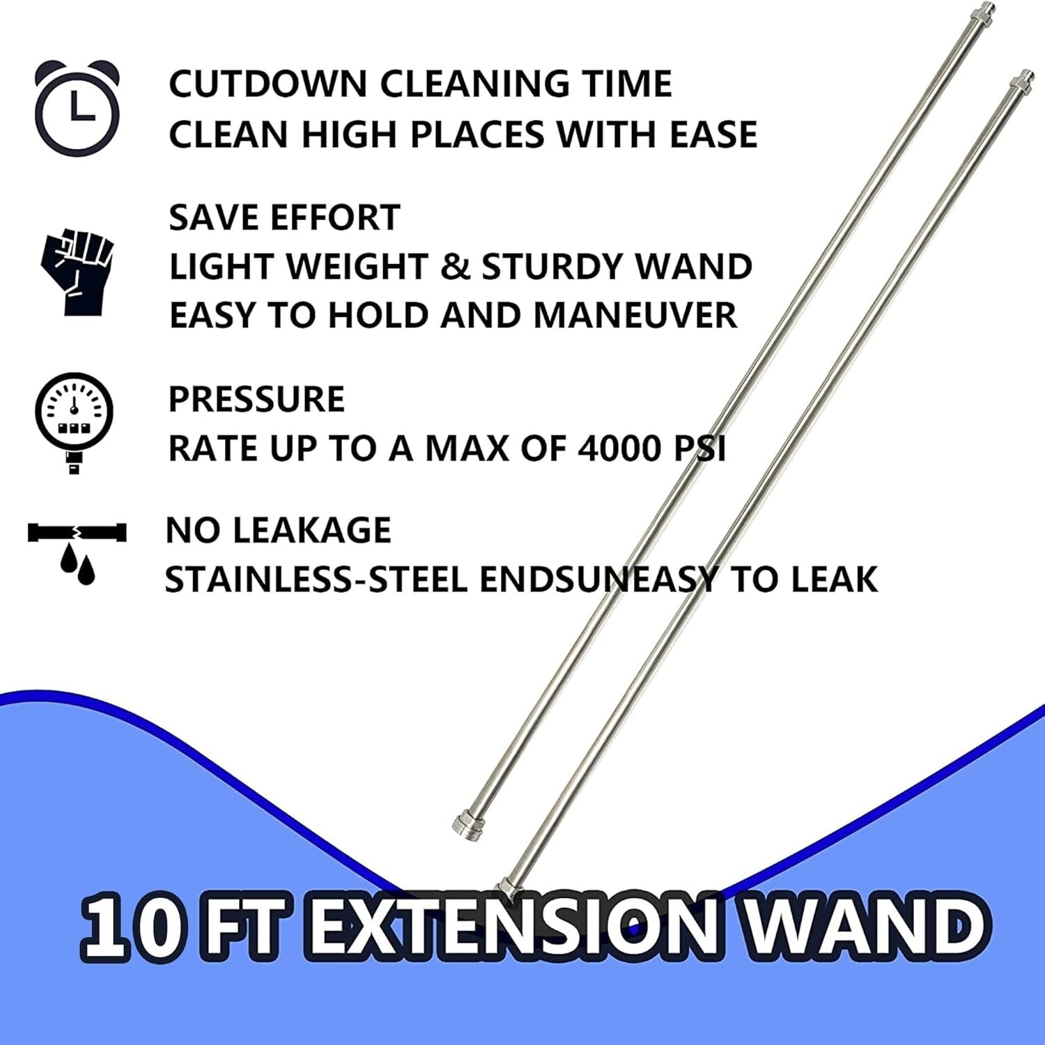 Hourleey Pressure Washer Extension Wand 60 Inch (10ft) Stainless Steel Quick Con