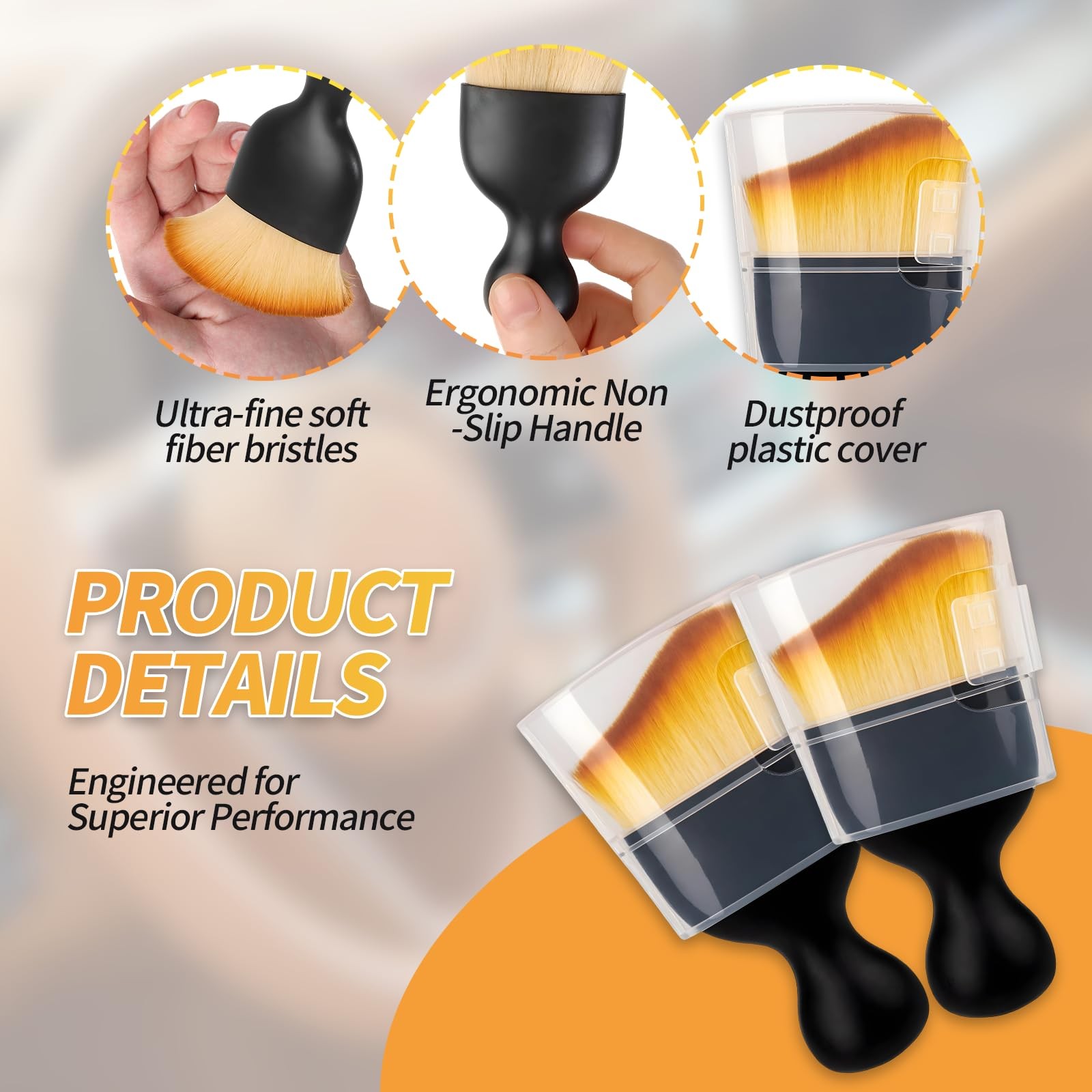 4PCS Car Interior Dust Brush,Soft Microfiber Bristles, 4PCS, Black