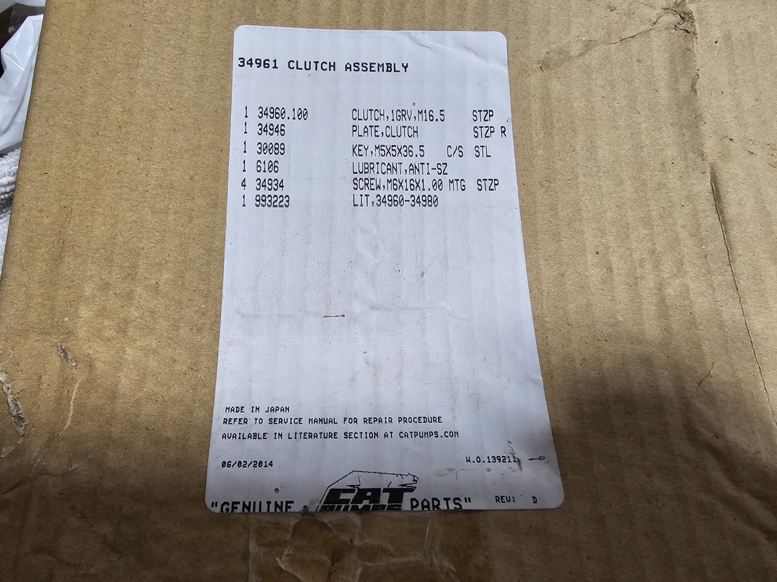 Cat Pump Clutch 34961 Pressure Washer 280 281 290 291 331 333 430 431 230 240 70