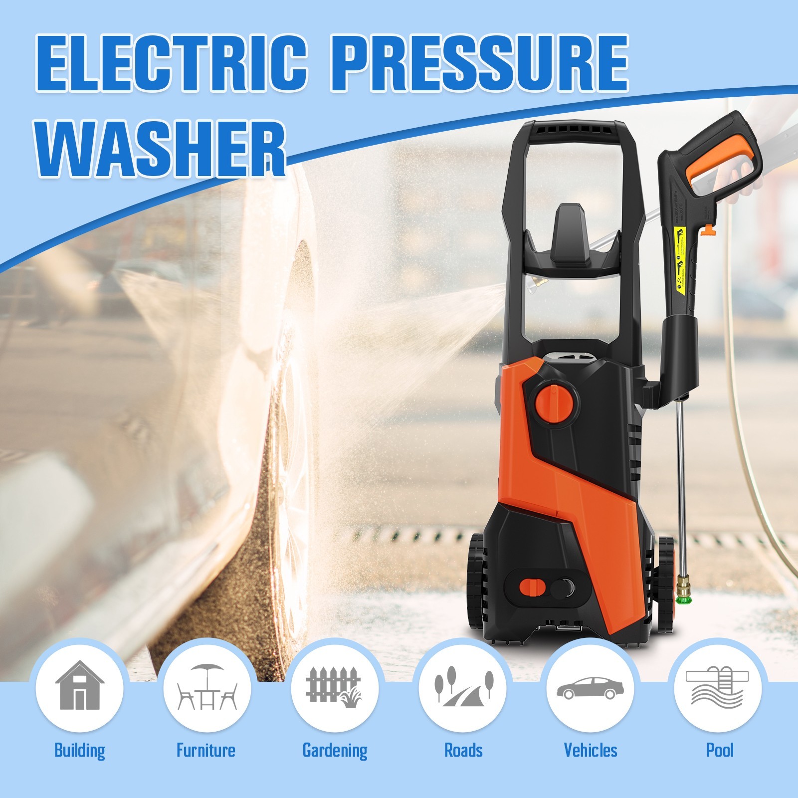 Pressure Washer 4200PSI 2.5GPM, Steel Lance, 4 Nozzle Tips, for Car, Patio