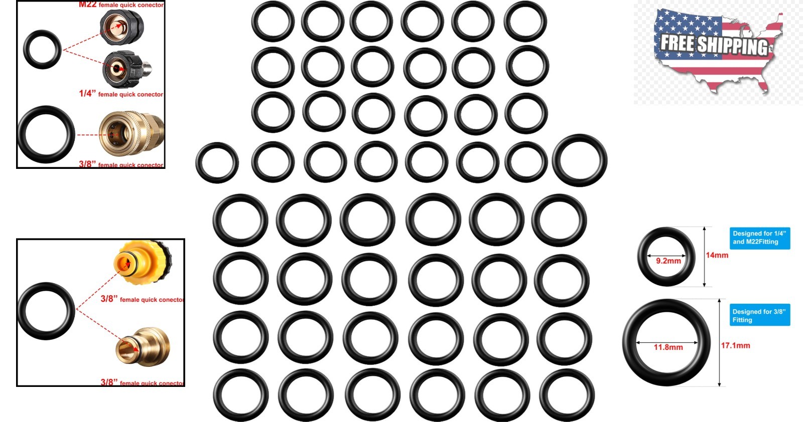 50 Replacement O-Rings for Pressure Washers – 1/4 & 3/8 Inch Connectors